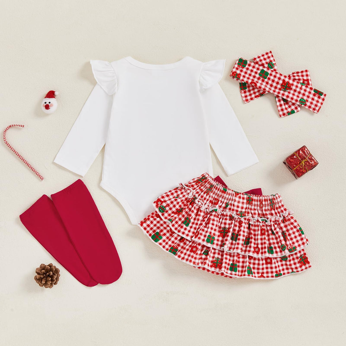 My 1st Christmas | Conjunto Navideño Bebé Niña Falda Cuadros + Medias + Diadema
