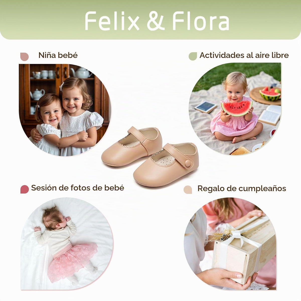 Zapatos de Vestir Antideslizantes de Suela Suave con Velcro para Bebé (Nude) – Félix & Flora
