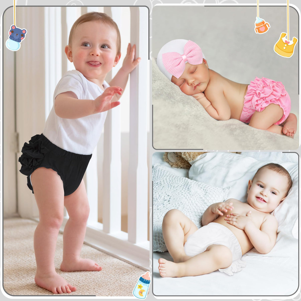 Olreco | Bloomer Bebé Niña Volantes Escalonados 100% Algodón Cintura Elástica Negro Halloween Fiesta 0-24 Meses