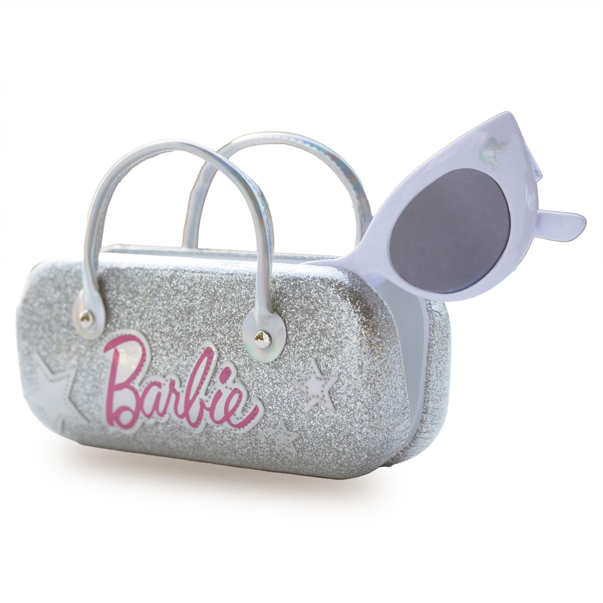 Set Barbie | Gafas de Sol Ojo de Gato Blancas con Estuche Glitter Plateado — Niñas