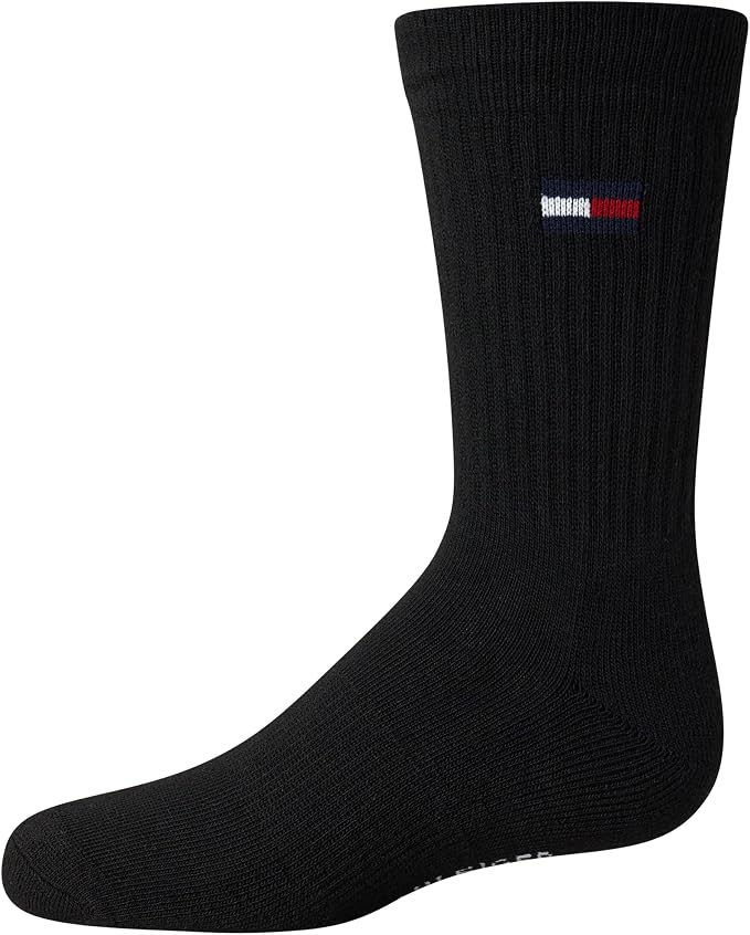 Tommy Hilfiger | Calcetines Niño Unisex Pack 6 Pares Crew Deportivos Acolchados Transpirables Negro (4 - 12T)