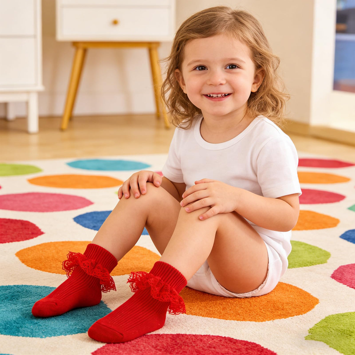 Calcetines Bebé Niña Pack 5 Algodón Canalé Encaje Volante Lazo Satín Lateral Negro Blanco Rosa Crema Rojo