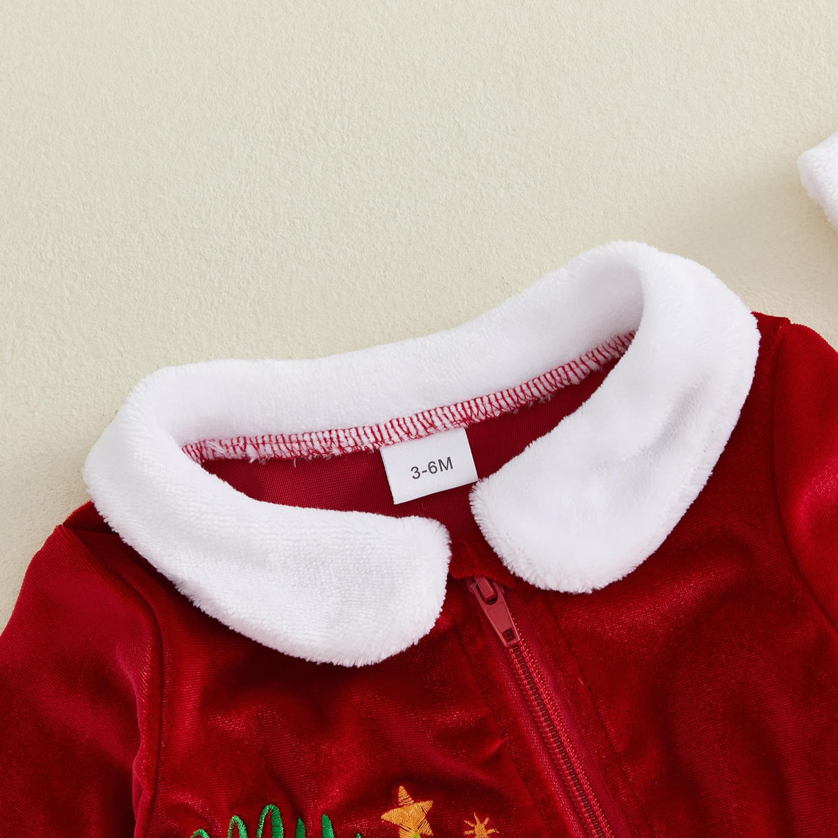 My 1st Christmas Velvet Romper | Mameluco Terciopelo Rojo Bebé — Cremallera + Bordado + Gorro Papa Noel + Manoplas
