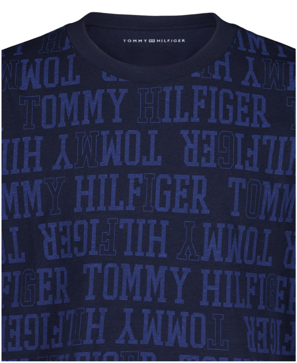 Tommy Hilfiger | Camiseta Niño Manga Corta Texto Tonal All-Over Monocromático Logo Manga 100% Algodón Azul Marino (8-16T)