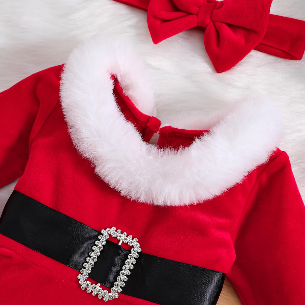 Bonangber | Vestido Navideño Terciopelo Rojo Papá Noel Bebé Niña
