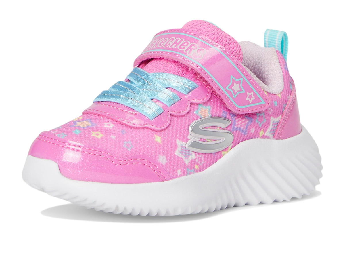 Skechers - Tenis Deportivos Bounder con Cierre Adaptable y Estampado de Estrellas para Niña (Rosa/Multicolor) (Talla 21 - 26)
