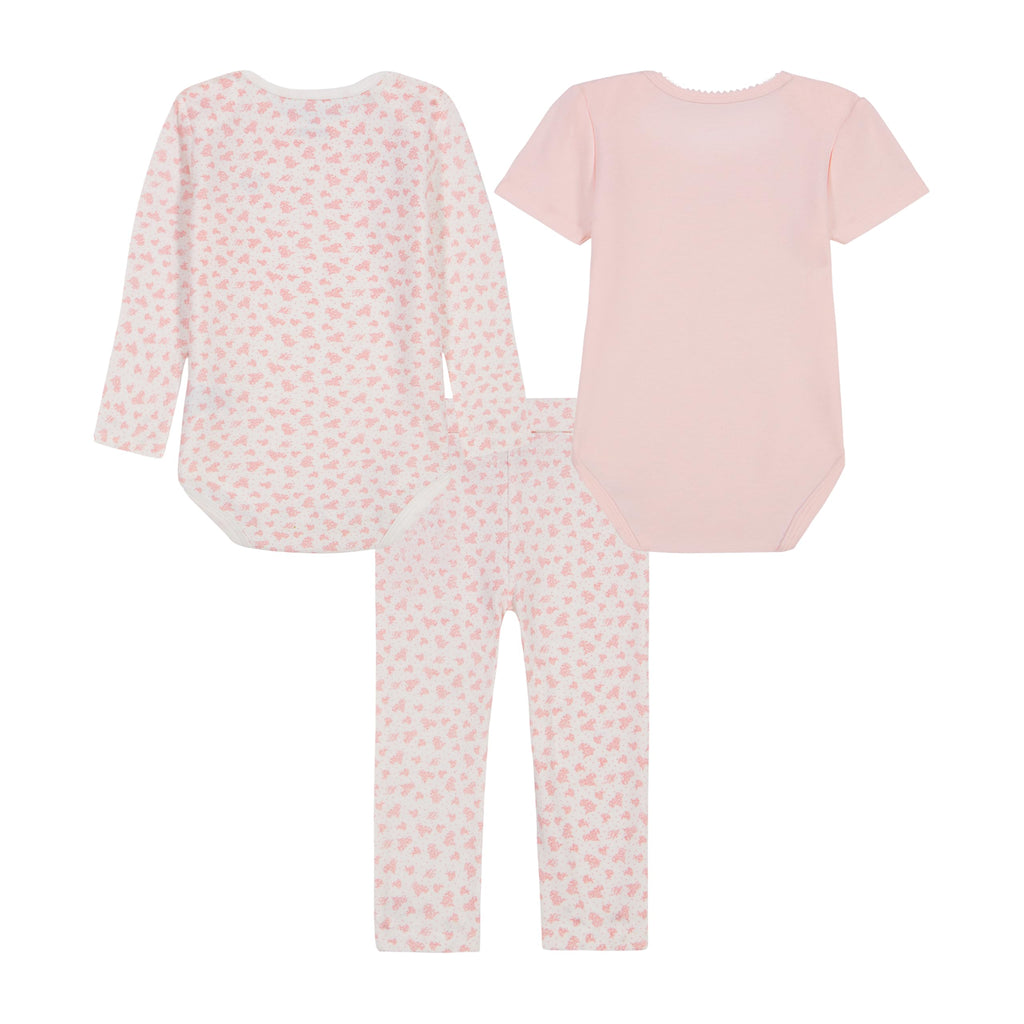 Set 3 Piezas Tommy Hilfiger | 2 Bodies + Leggings | Corazones Rosa Palo | Niña/Bebé (0M - 18M)