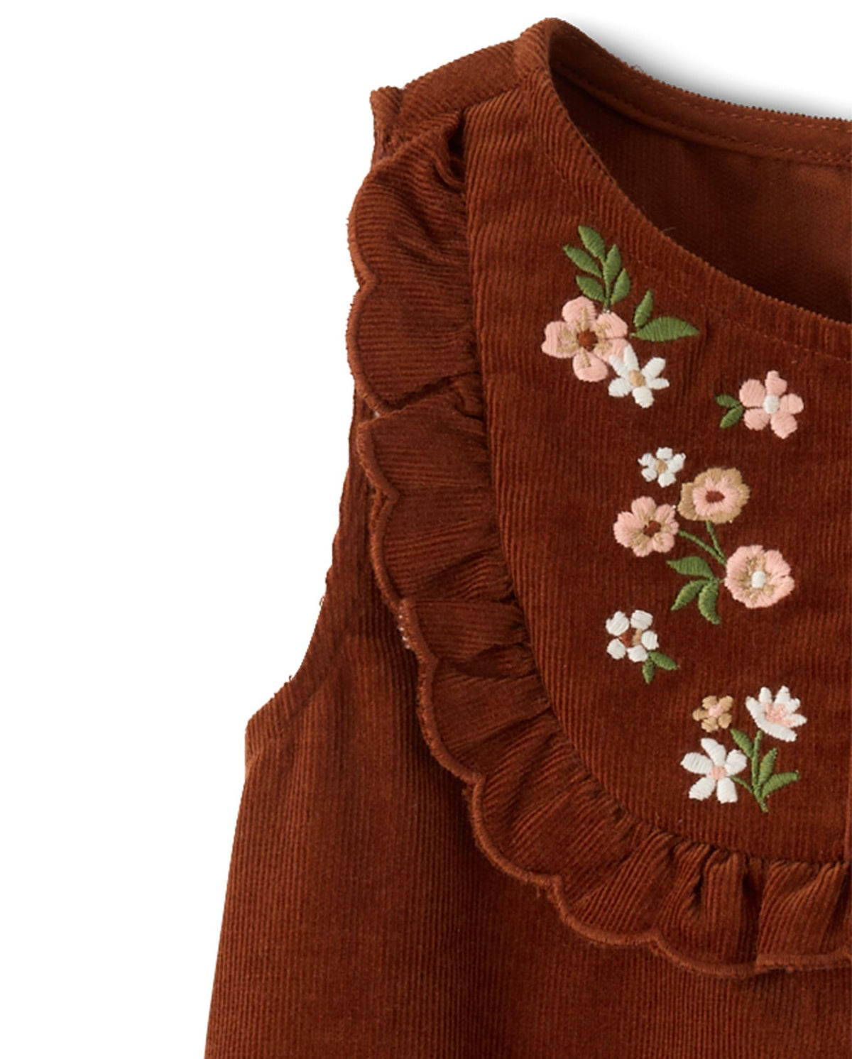 Gymboree Vestido de Pana Marrón con Bordados Florales y Botones Dorados (12M - 24M)