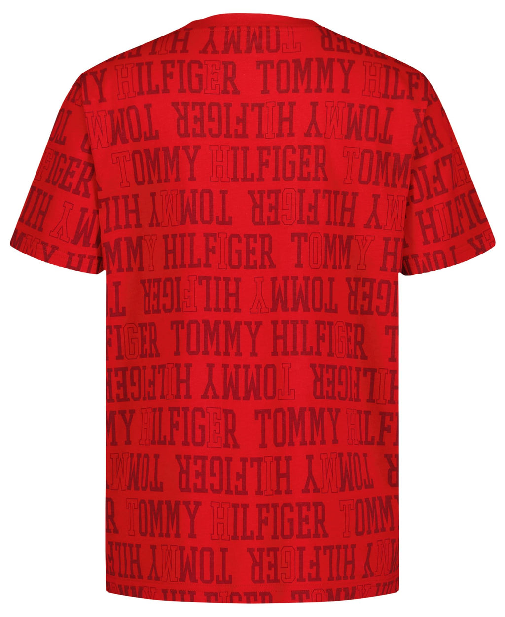Tommy Hilfiger | Camiseta Niño Manga Corta Texto Tonal All-Over Monocromático Logo Manga 100% Algodón Rojo (8-16T)