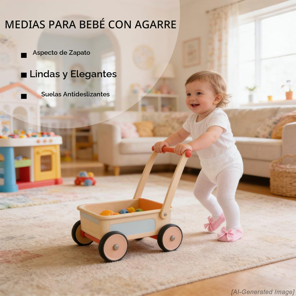 Pack 3 Mallas Antideslizantes con Lazo EPEIUS | Agarre Completo + Algodón Peinado + Blanco Rojo Rosa Negro | Bebé Niña 0-24M)