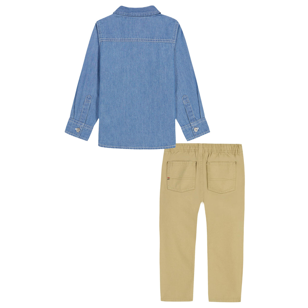 Conjunto 2 Piezas Tommy Hilfiger | Camisa Denim Chambray Cinta Logo + Pantalón Chino Kaki | Niño (12M - 7T)