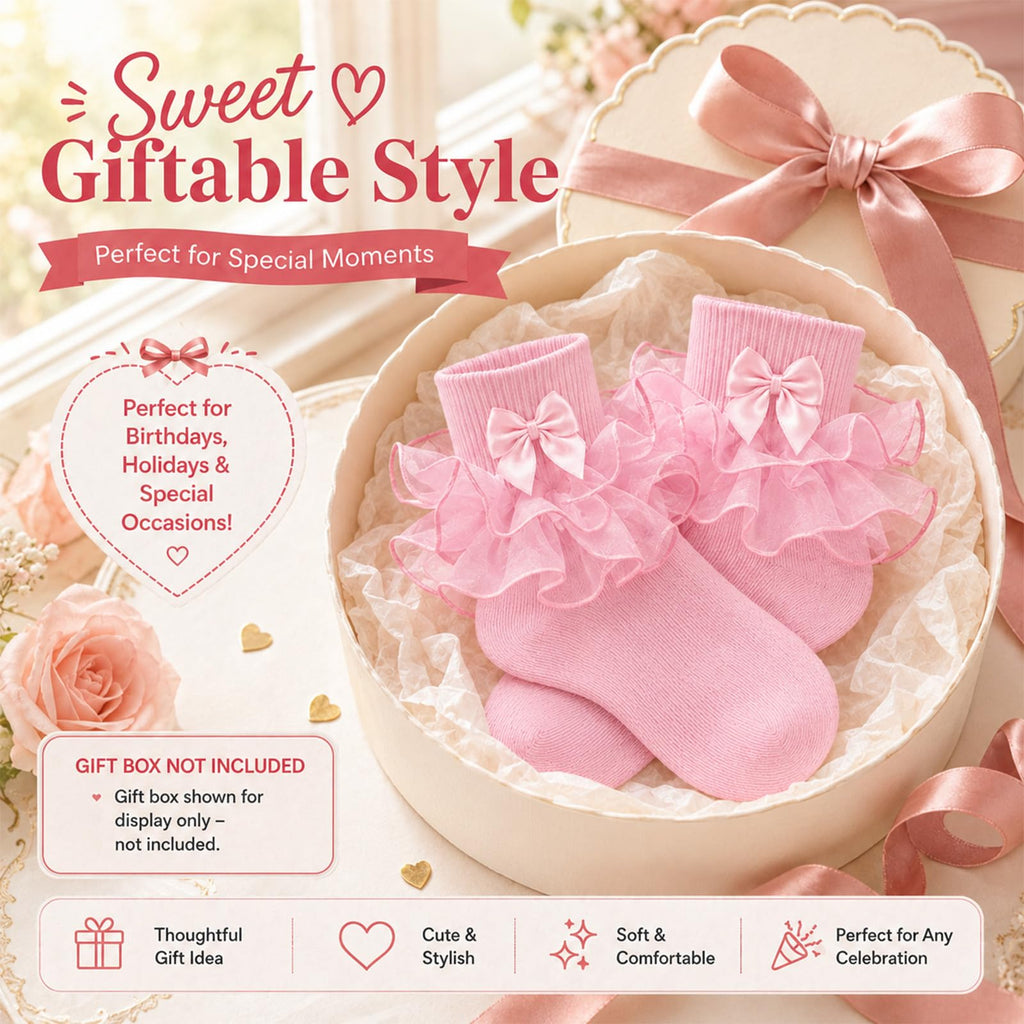 Calcetines Nina Volantes Encaje Tutu Doble Capa Lazo Cinta 3D Rosa Algodon Organza Princesa Boda Pascua (1 - 10T)