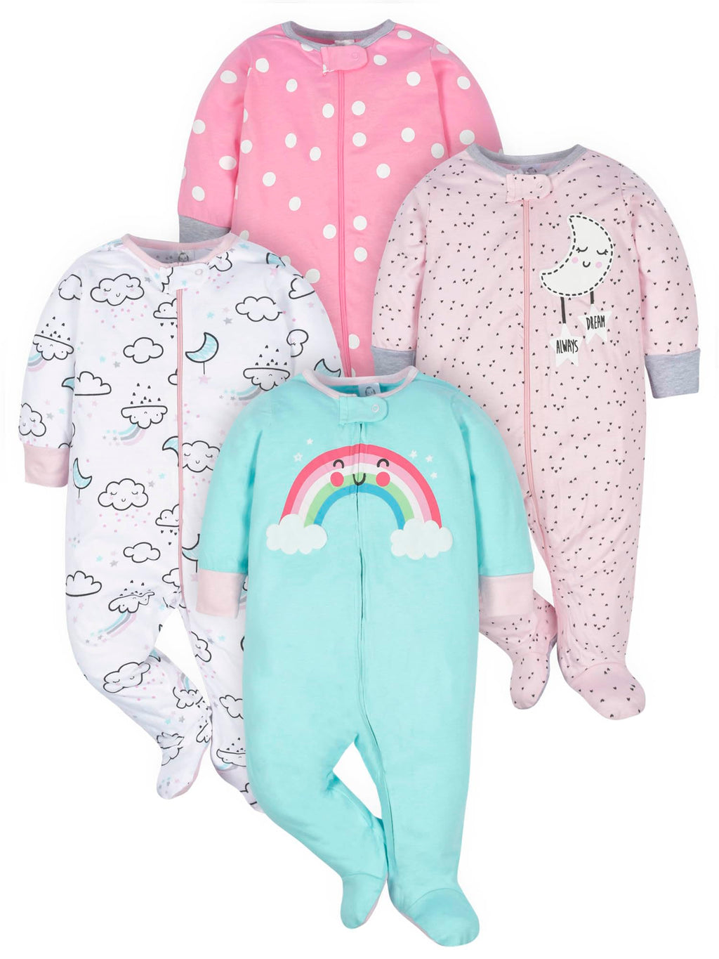 Gerber | Paquete 4 Mamelucos Sleep N' Play para Bebé Niña