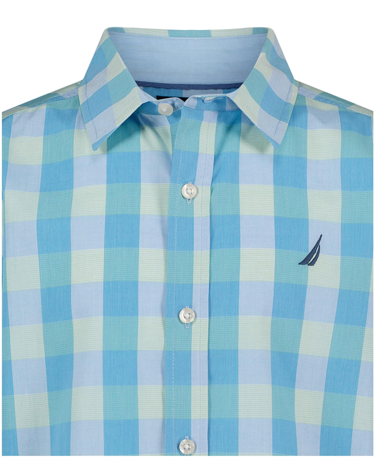 Nautica | Camisa Manga Corta Gingham Turquesa Verde Menta Niño (8T - 16T)