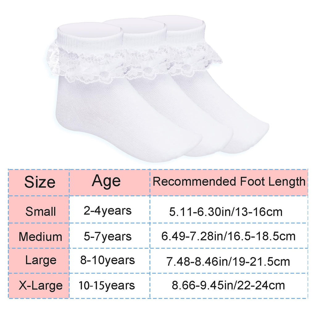 Calcetines Nina Pack 3 Pares Volantes Encaje Doble Capa Blanco Tobillero Algodon Princesa (1 - 15T)