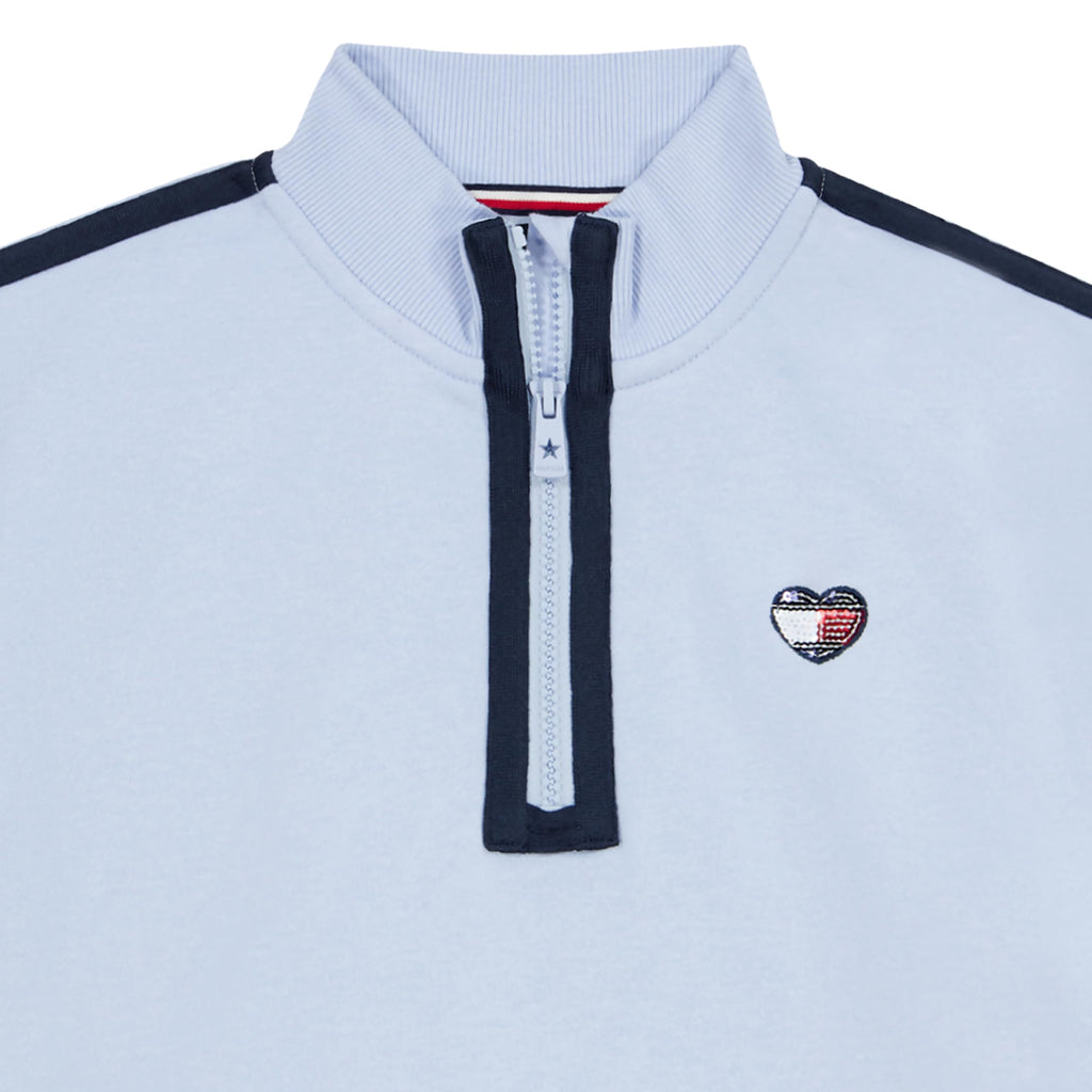 Quarter-Zip Fleece Tommy Hilfiger | Azul Kentucky Blue + Parche Corazón Lentejuelas + Puños Acanalados | Niña (7T - 16T)