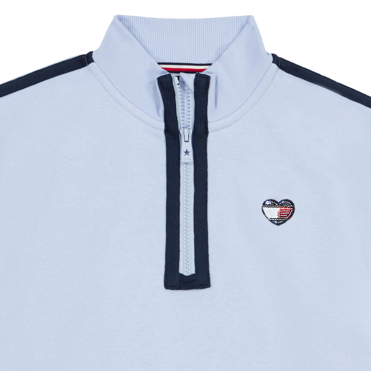 Quarter-Zip Fleece Tommy Hilfiger | Azul Kentucky Blue + Parche Corazón Lentejuelas + Puños Acanalados | Niña (7T - 16T)