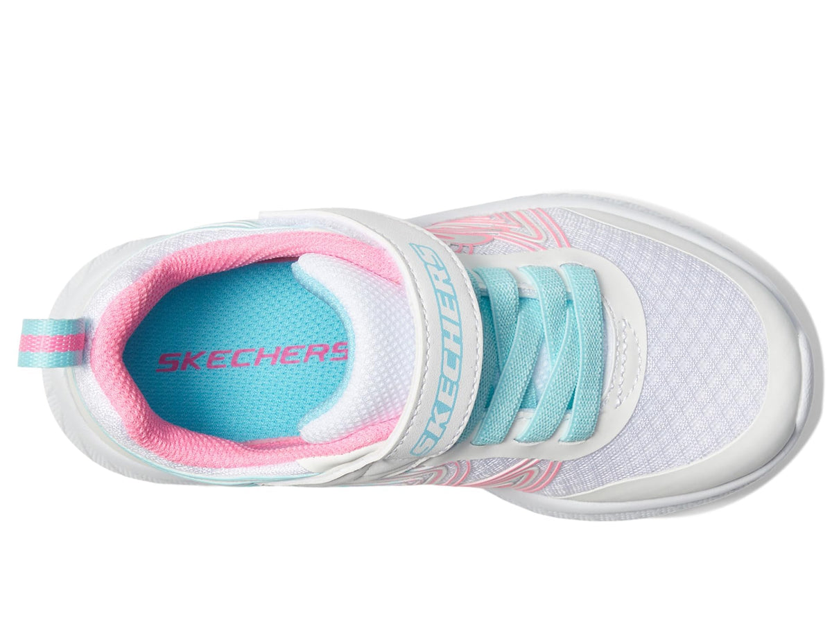 Skechers - Tenis Deportivos Girls' Microspec Advance con Cierre Adaptable y Lavables para Niña (Blanco/Fucsia/Azul) (Talla 27 - 36)