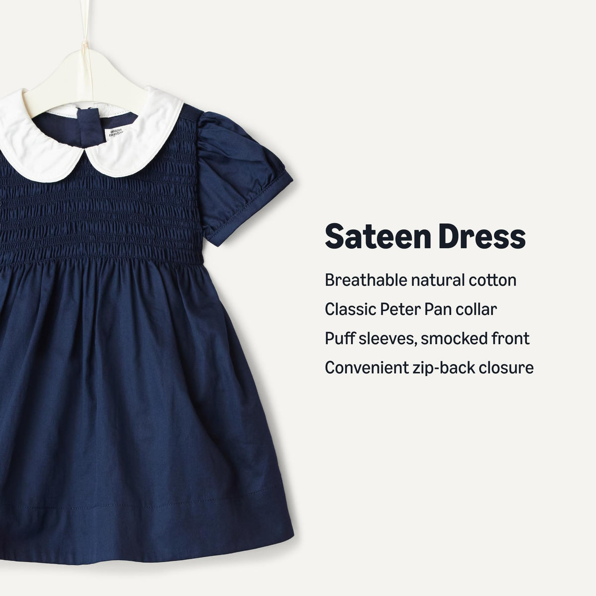 Amazon Essentials x Sofia Grainge | Vestido Satén Algodón Niña - Azul Marino