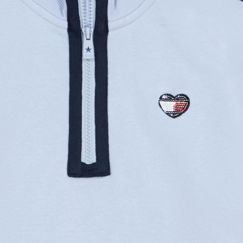 Quarter-Zip Fleece Tommy Hilfiger | Azul Kentucky Blue + Parche Corazón Lentejuelas + Puños Acanalados | Niña (7T - 16T)