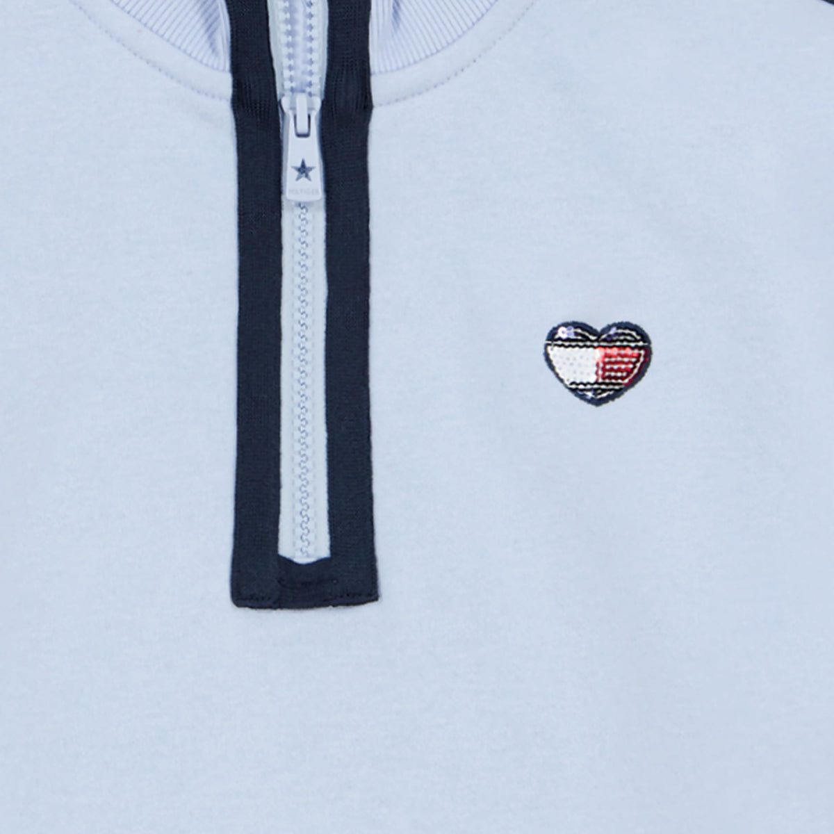 Quarter-Zip Fleece Tommy Hilfiger | Azul Kentucky Blue + Parche Corazón Lentejuelas + Puños Acanalados | Niña (7T - 16T)