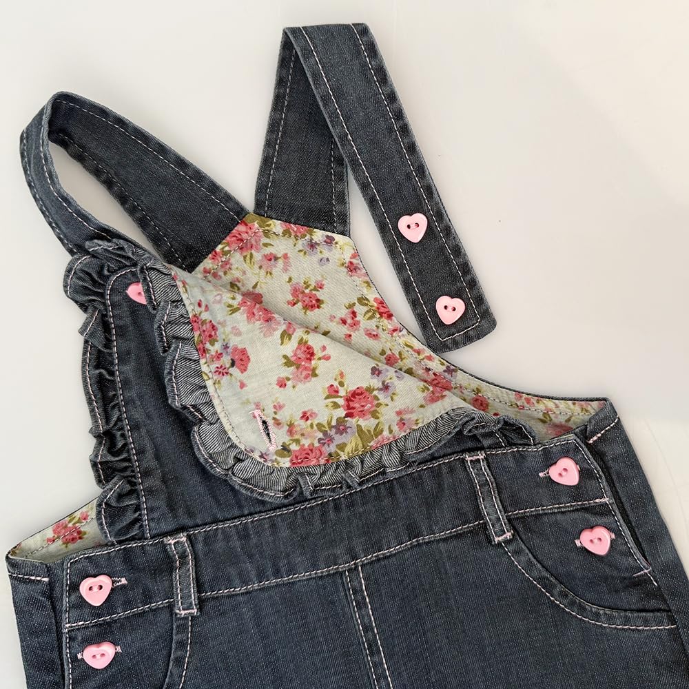 Overol Peto de Mezclilla Peacolate | Corazón Strass + Volante Fruncido + Botones Corazón | Niña/Bebé (6M-3A)