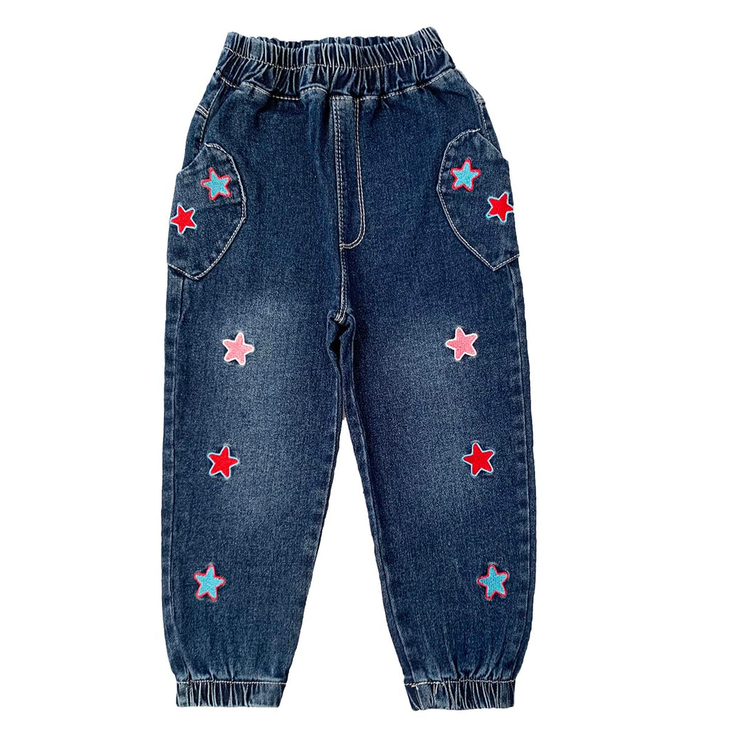 Conjunto 2 Piezas para Niña: Suéter Rosa con Estrellas Bordadas y Jeans Jogger con Estrellas