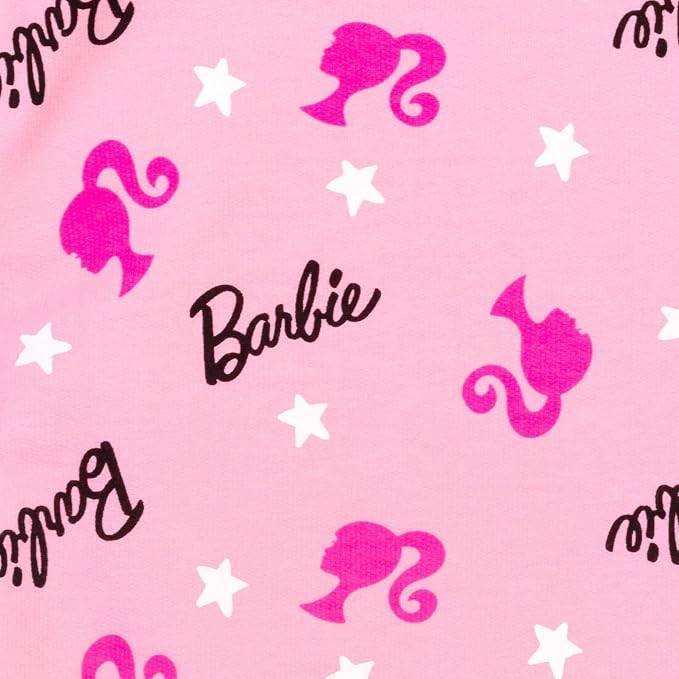 Barbie | Sudadera Nina Manga Larga | Felpa Francesa 60% Algodon 40% Poliester | Estampado All-Over Silueta Ponytail + Logo Cursivo + Estrellas Blancas | Cuello Redondo | Punos y Cintura Acanalados | Rosa (2 - 16)