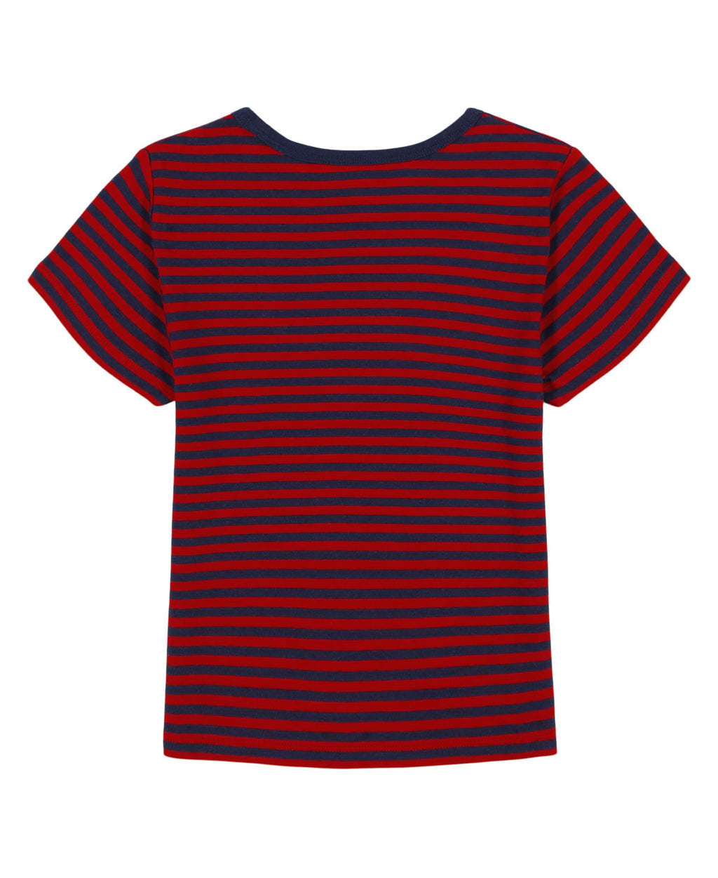 Tommy Hilfiger | Camiseta Nina Manga Corta | 100% Algodon | Cuello Redondo | Logo Lineal Tommy-Hilfiger | Corte Ajustado | Rayas Navy + Rojo (7 - 10T)