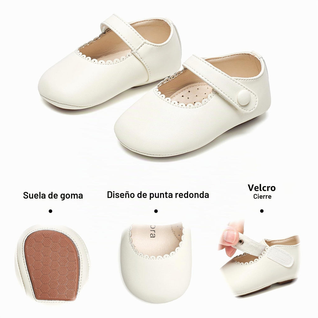 Zapatos de Vestir Antideslizantes de Suela Suave con Velcro para Bebé (Marfil Blanco) – Félix & Flora