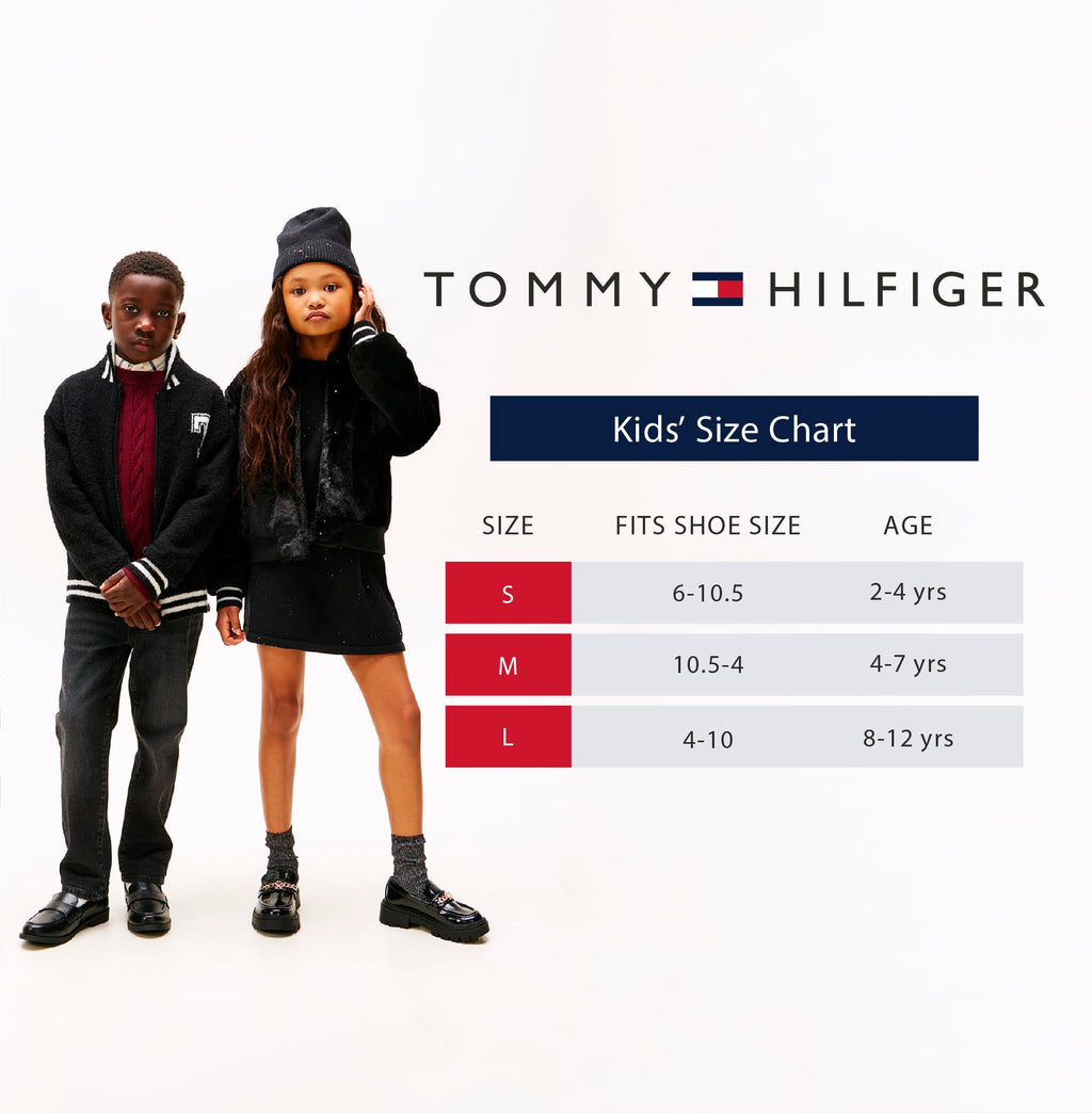 Tommy Hilfiger | Calcetines Niño Unisex Pack 6 Pares Crew Deportivos Surtido Negro Gris Blanco Logo Bandera (4 - 12T)