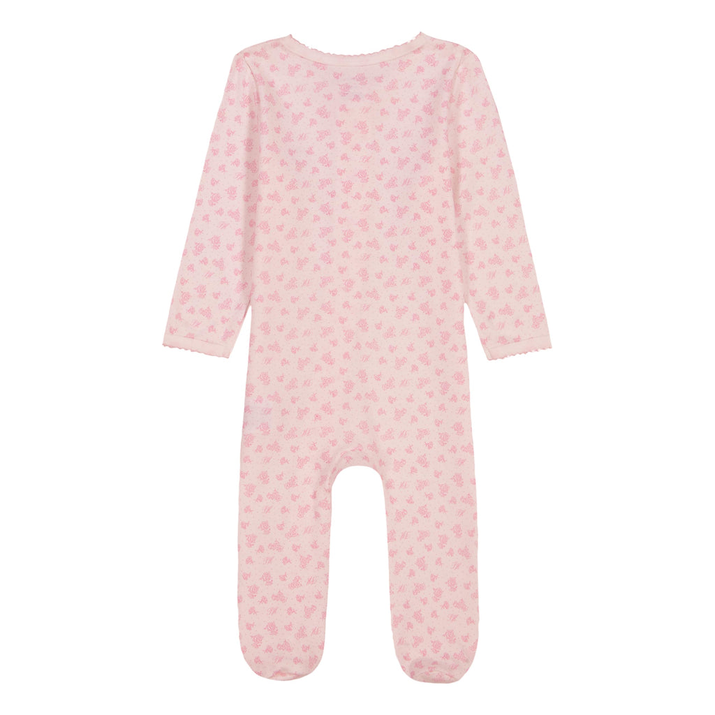 Mono con Pies Manga Larga Tommy Hilfiger | Florecitas Tono a Tono + Corazón Bordado | Rosa Palo | Bebé/Niña  (0M - 9M)