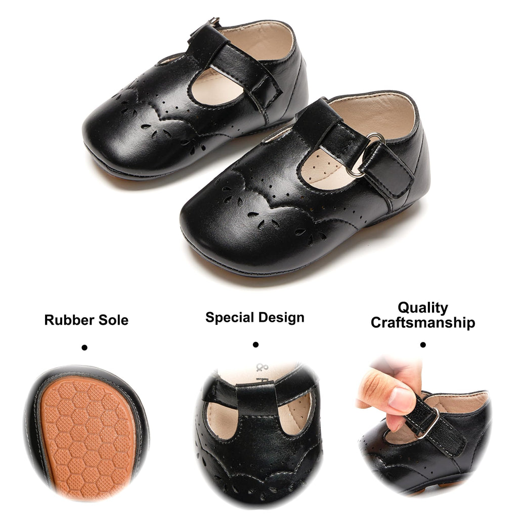 Zapatos de Vestir Antideslizantes de Suela Suave con Velcro para Bebé (Negro) – Félix & Flora