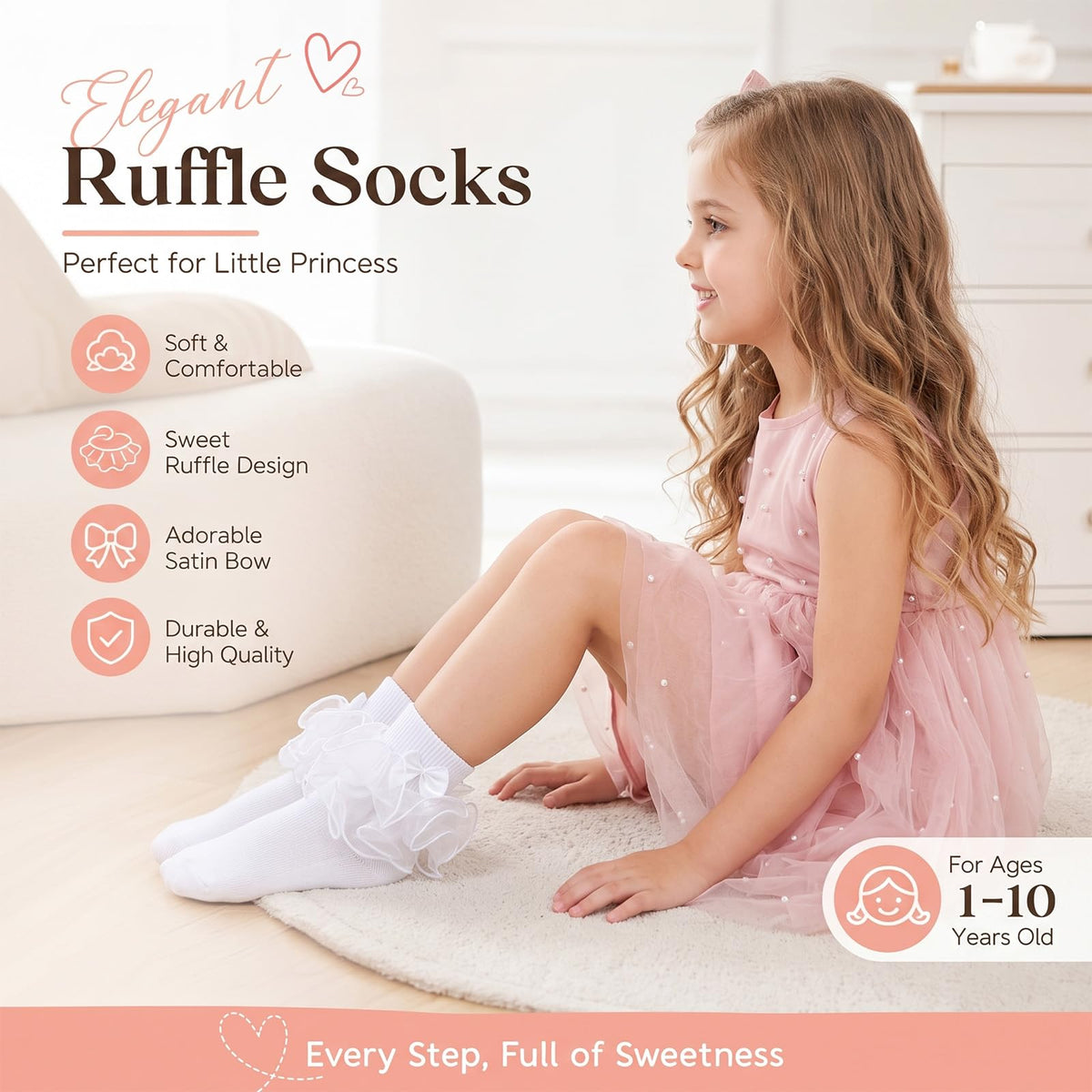 Calcetines Nina Pack 3 Pares Volantes Encaje Tutu Doble Capa Lazo Cinta 3D Blanco Organza Princesa Comunion Boda Uniforme (1 - 10T)