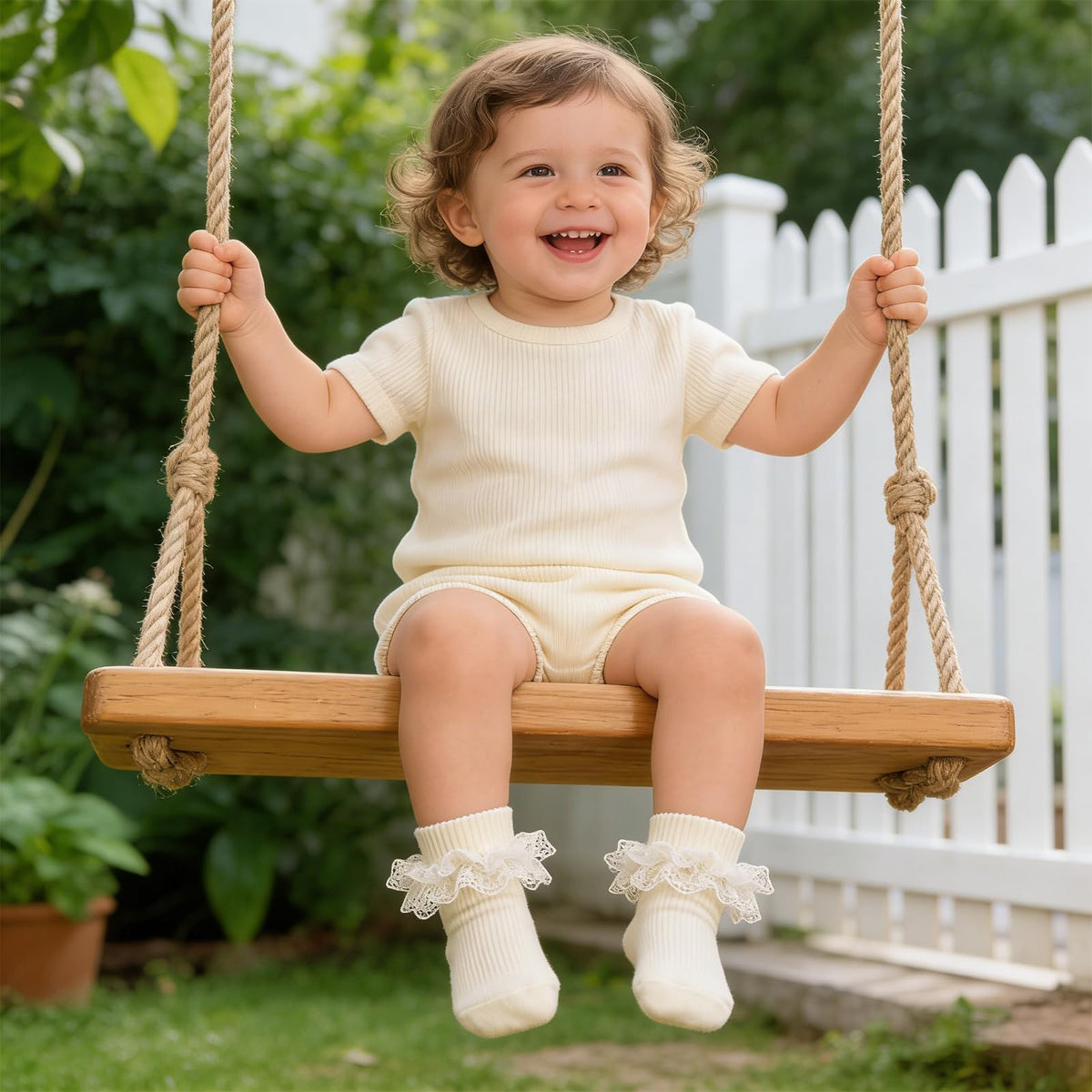 Calcetines Bebé Niña Pack 5 Algodón Canalé Encaje Volante Lazo Satín Lateral Negro Blanco Rosa Crema Rojo