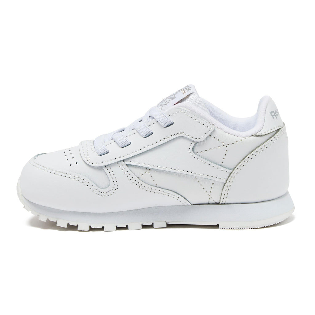 Reebok  -Tenis Casuales de Piel Reebok Classic Leather con Cordones para Niños (Blanco/Blanco) (Talla 20 - 26)