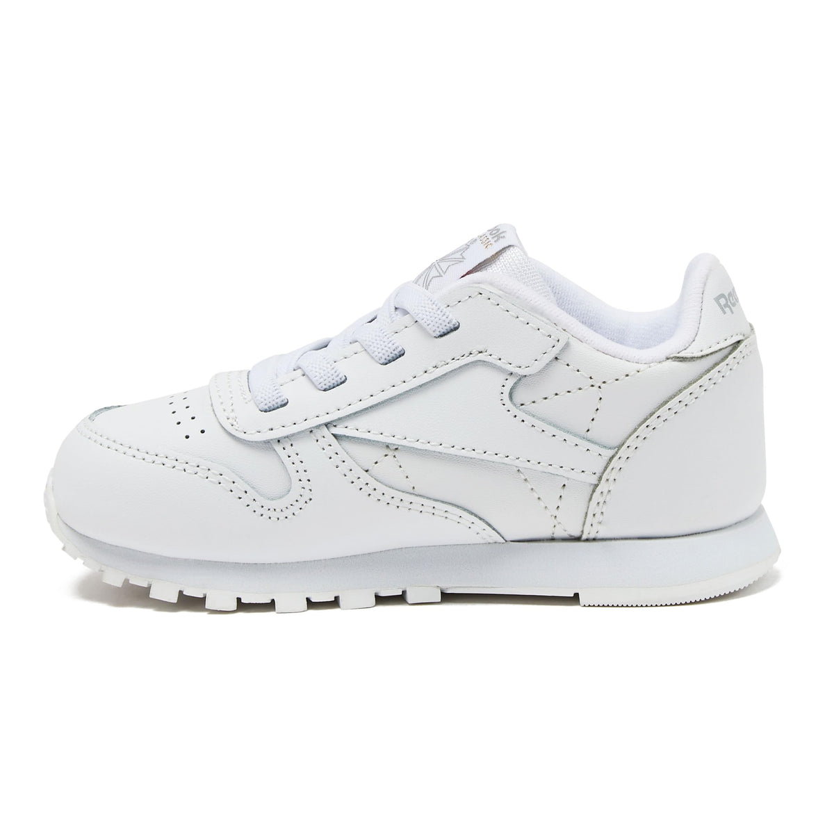 Reebok  -Tenis Casuales de Piel Reebok Classic Leather con Cordones para Niños (Blanco/Blanco) (Talla 20 - 26)