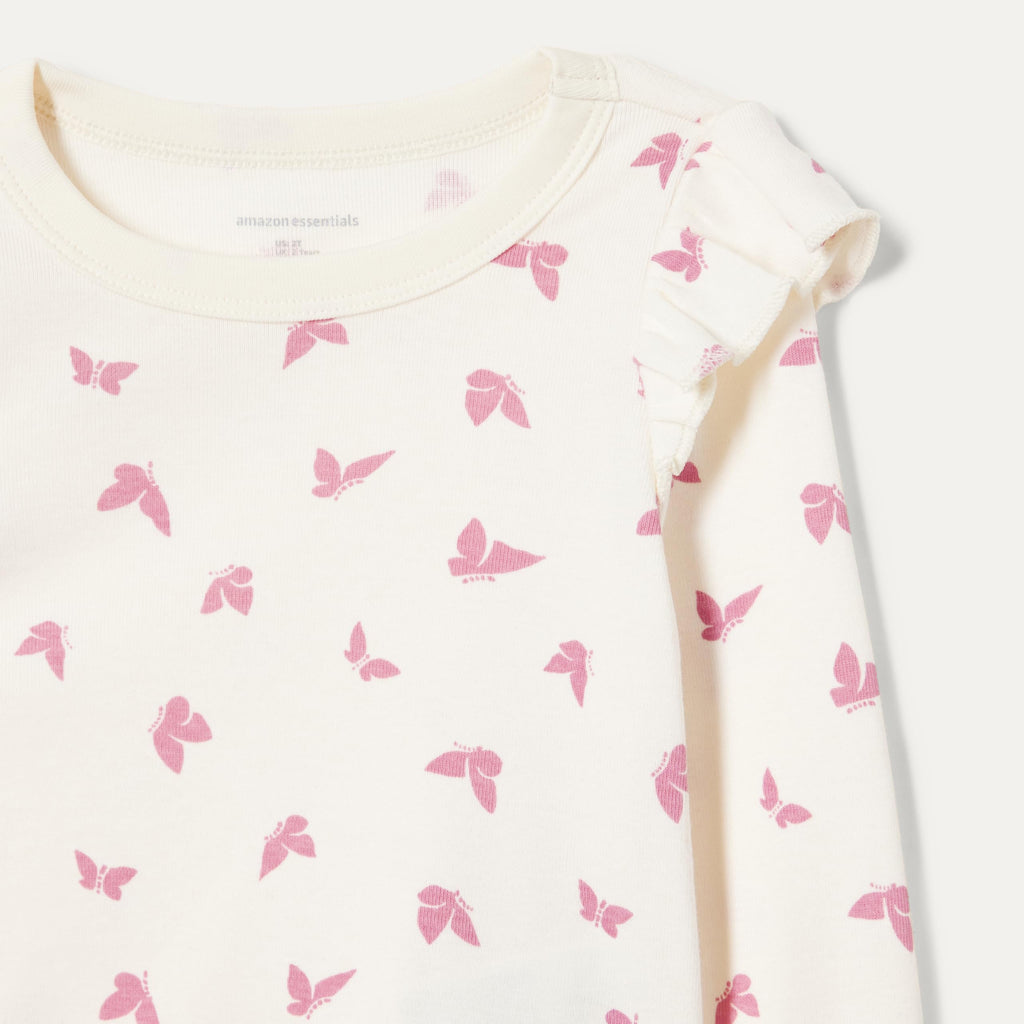 Amazon Essentials Pack x2 Camisetas Niña | Malva + Mariposas • Manga Larga con Volantes