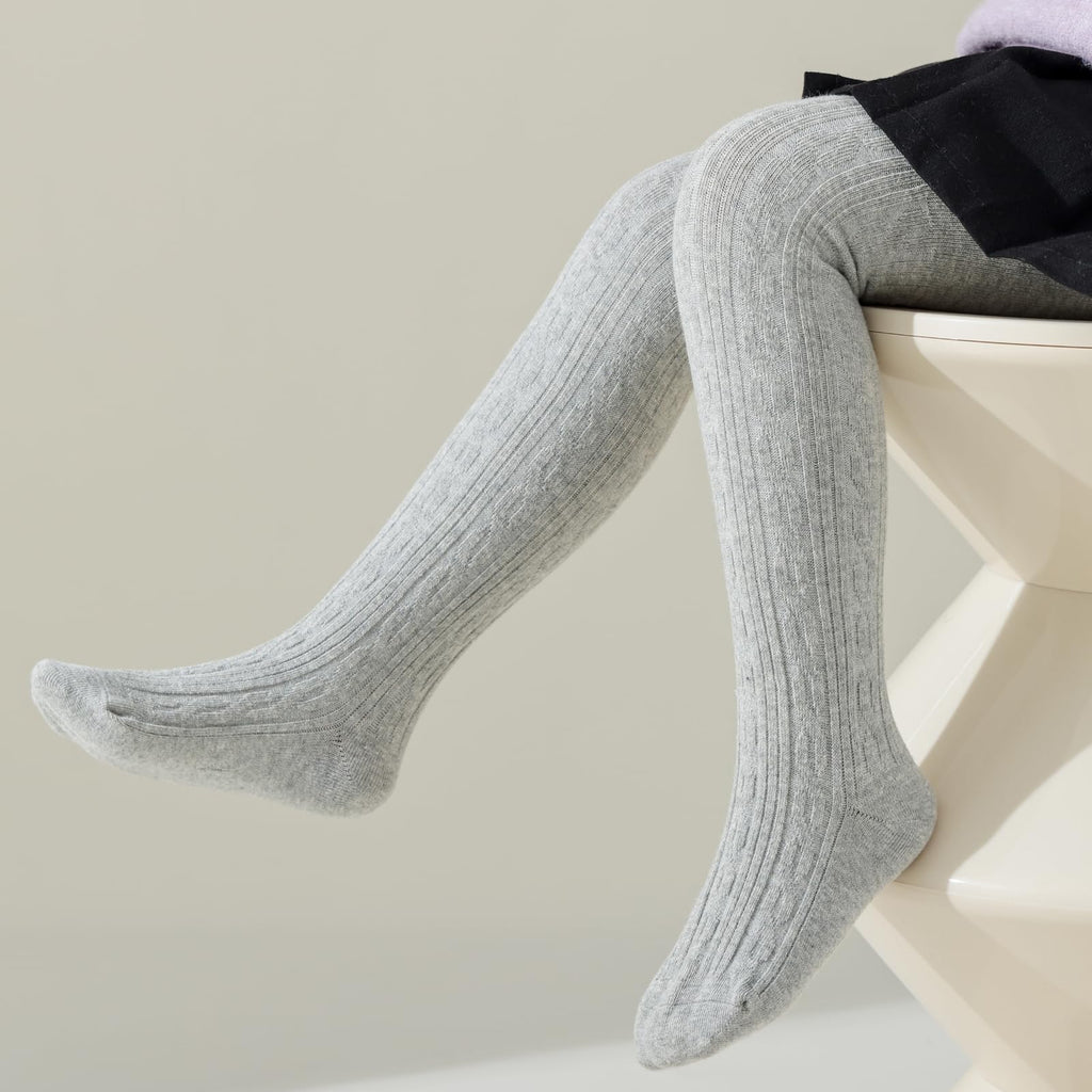 Pack 4 Mallas Punto Trenzado Cable Knit Mini Angel | Sin Costura + Algodón Peinado + Negro Blanco Rosa Gris | Bebé Niña 0-6 Años