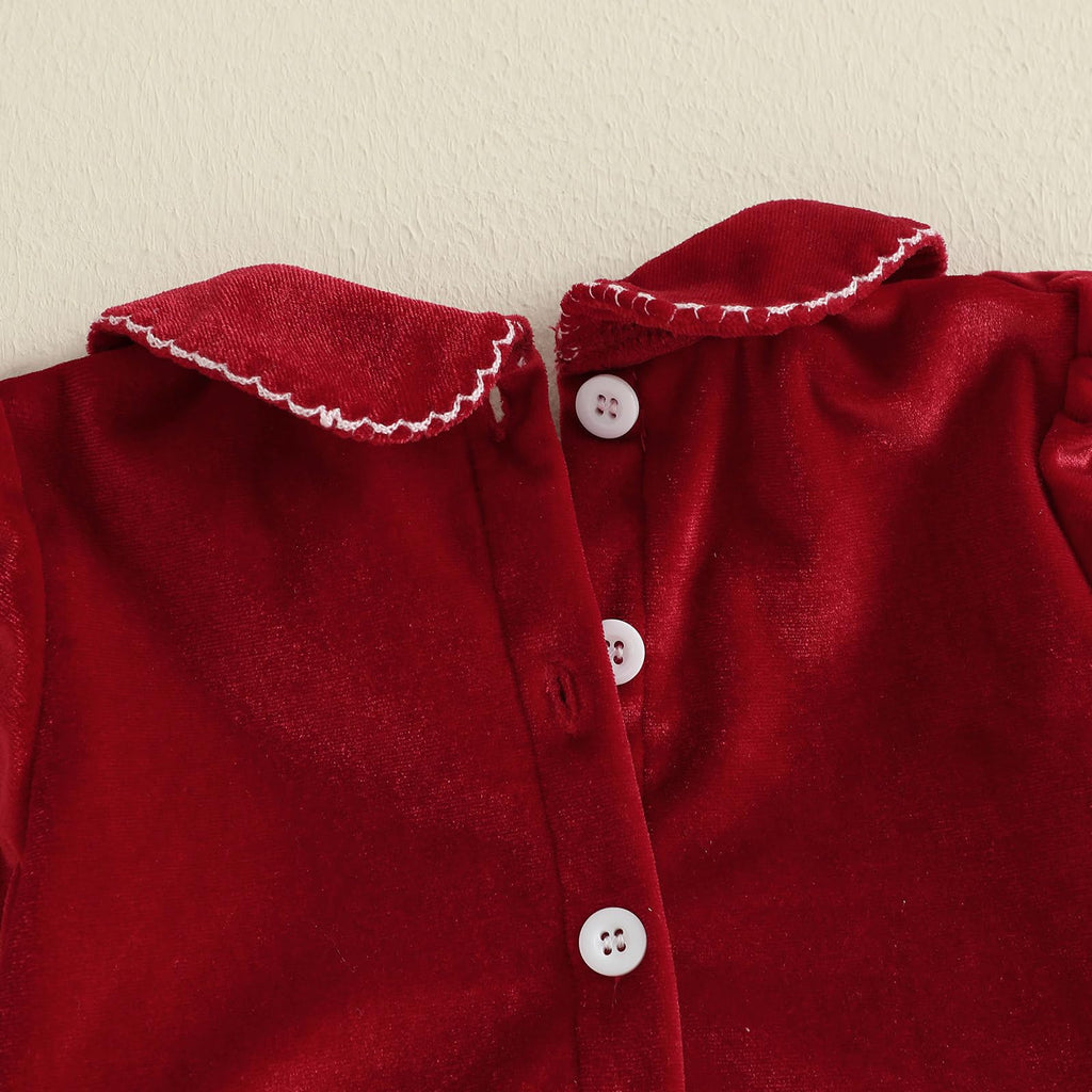 Christmas Velvet Girl | Vestido Terciopelo Rojo Niña + Cuello Peter Pan + Bordado Arbolitos Smocking