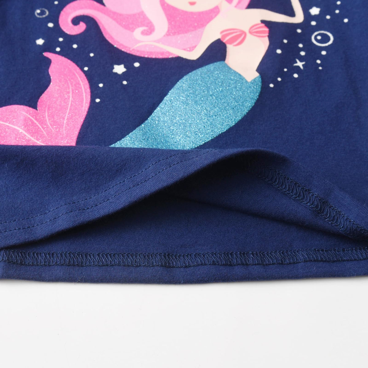 Top de Manga Larga con Sirena para Niñas – Azul Marino con Rayas Arcoíris Pastel, Algodón, 2-12 Años