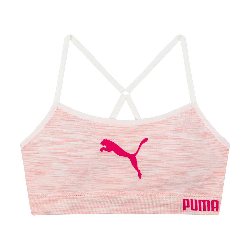 PUMA | Bralette Nina Pack 2 | 94% Nailon 6% Licra | Sin Costuras | Correas Espagueti Ajustables | Galletas Removibles | Cherry Blossom Tinte Espacial + Magenta (Solo 6 - 7T)