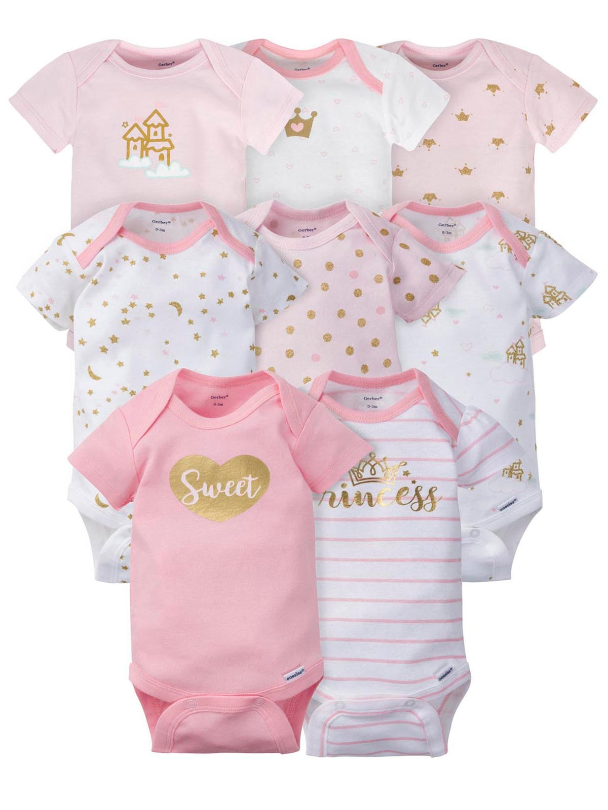 Gerber | Pack 8 Bodies Manga Corta para Niña Bebé — Onesies Collection