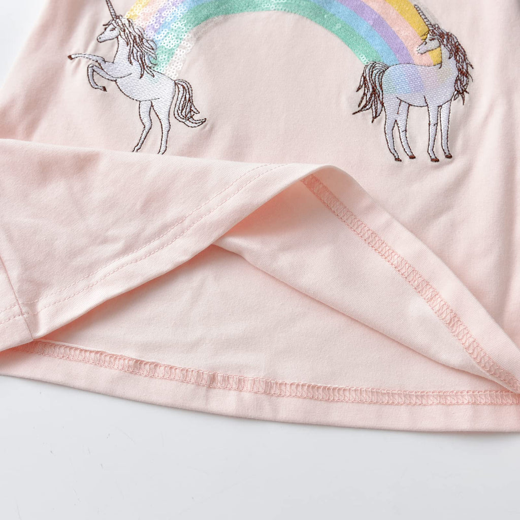 Top de Manga Larga con Dos Unicornios y Arcoíris para Niñas – Rosa Pastel con Rayas Arcoíris, Algodón (Solo 3, 11 y 12 Años)