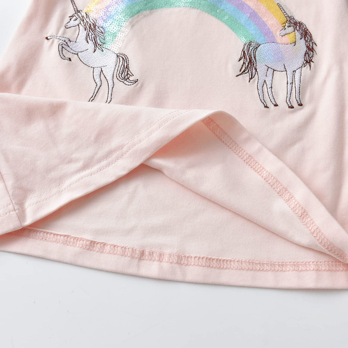 Top de Manga Larga con Dos Unicornios y Arcoíris para Niñas – Rosa Pastel con Rayas Arcoíris, Algodón (Solo 3, 11 y 12 Años)