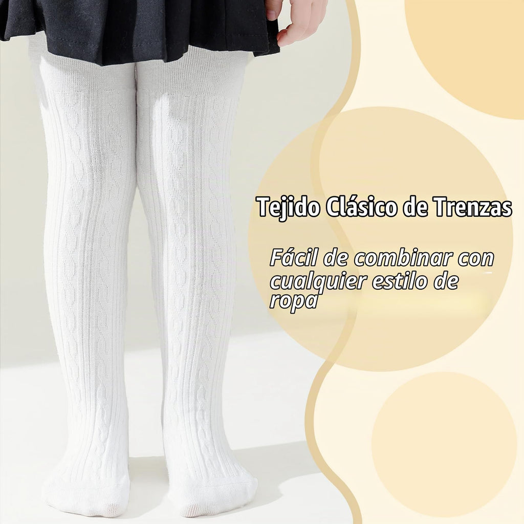 Malla Punto Trenzado Cable Knit Mini Angel | Sin Costura + Algodón Peinado + Blanco Puro | Bebé Niña 0-6 Años