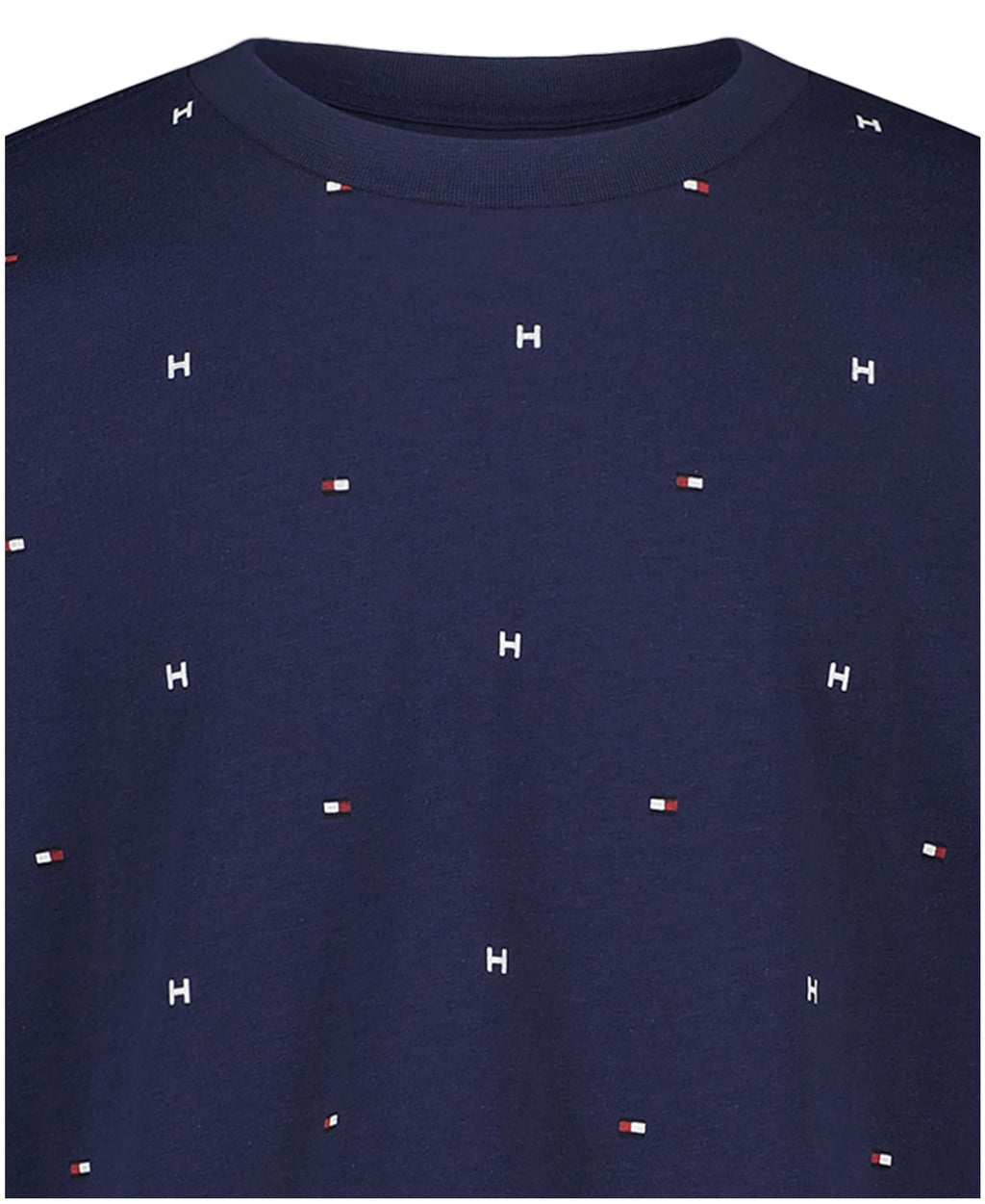 Tommy Hilfiger | Camiseta Niño Manga Corta Micro-Print Logo Bandera All-Over Minimalista 100% Algodón Azul Marino (8-16T)