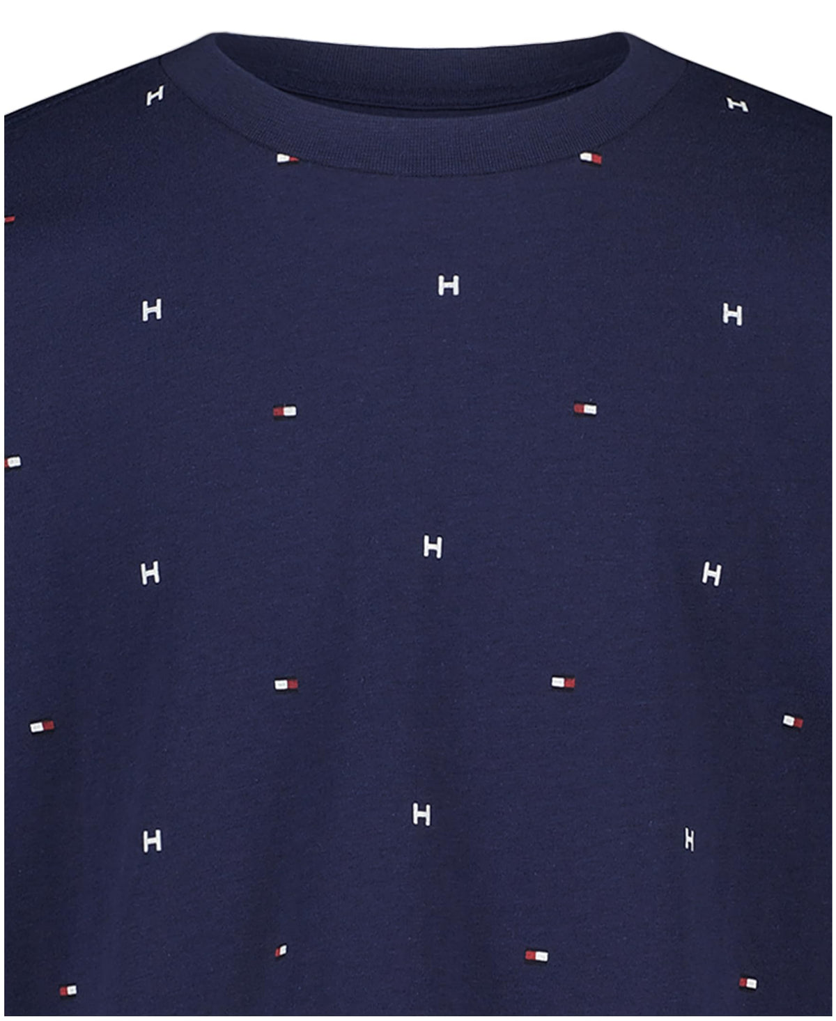 Tommy Hilfiger | Camiseta Niño Manga Corta Micro-Print Logo Bandera All-Over Minimalista 100% Algodón Azul Marino (8-16T)