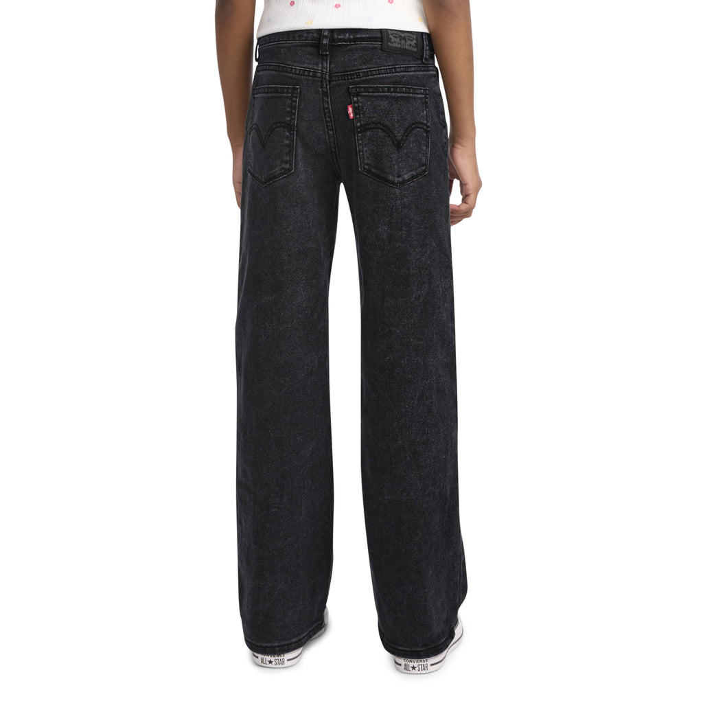 Jean Wide Leg Tiro Alto Levi's | Negro Carbón Lavado + Costuras Plateadas + Tableta Roja | Niña (4T - 16T)