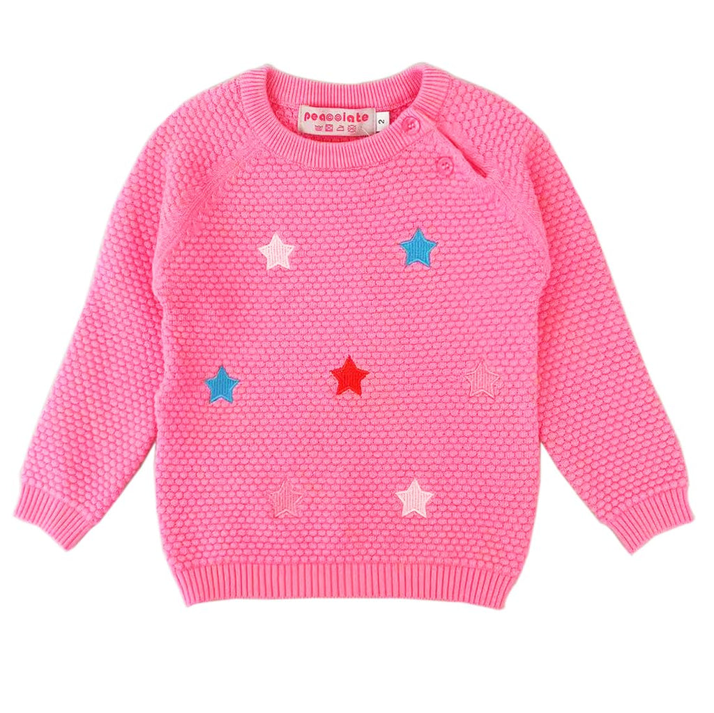 Conjunto 2 Piezas para Niña: Suéter Rosa con Estrellas Bordadas y Jeans Jogger con Estrellas